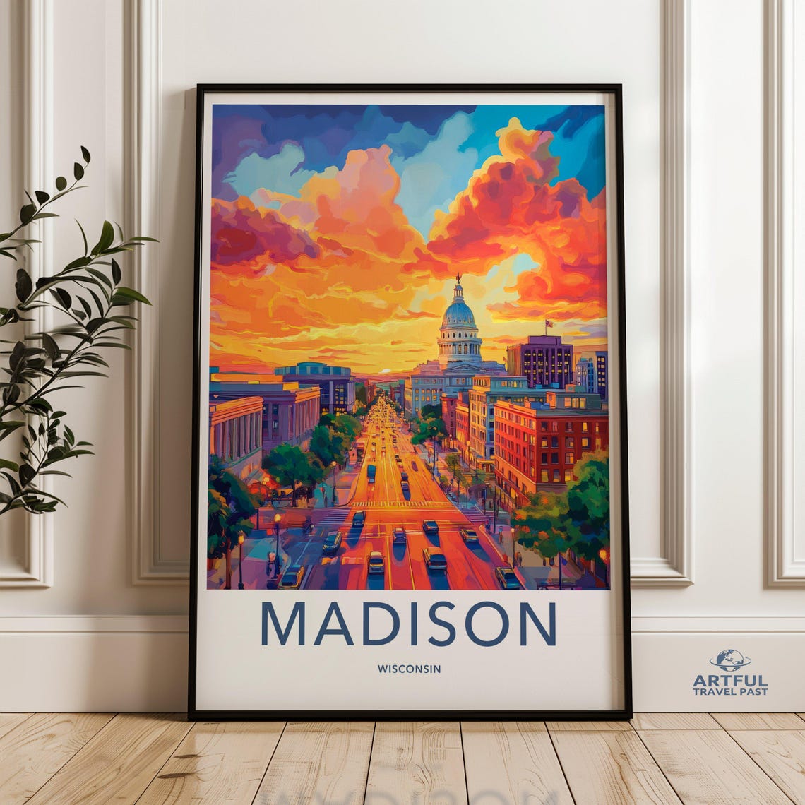 Madison Wisconsin Sunset State Street Capitol Dome Travel Poster