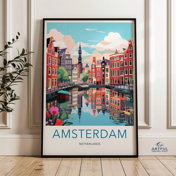 Amsterdam Netherlands Wall Art Colorful Cityscape Poster Modern Print Scenic City For Home Decor Travel Gift