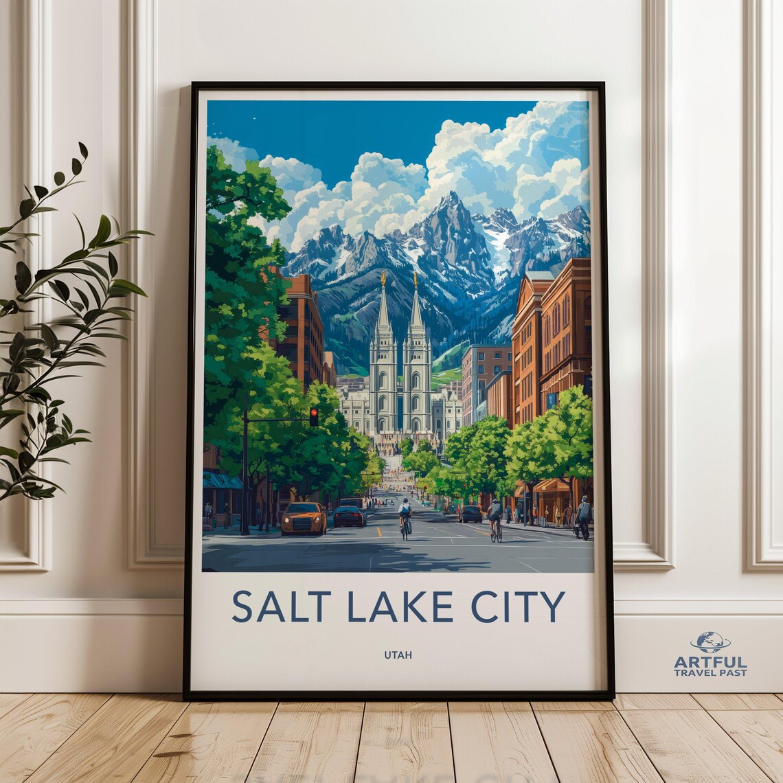 Salt Lake City Utah Temple Square Mountain View Travel Poster