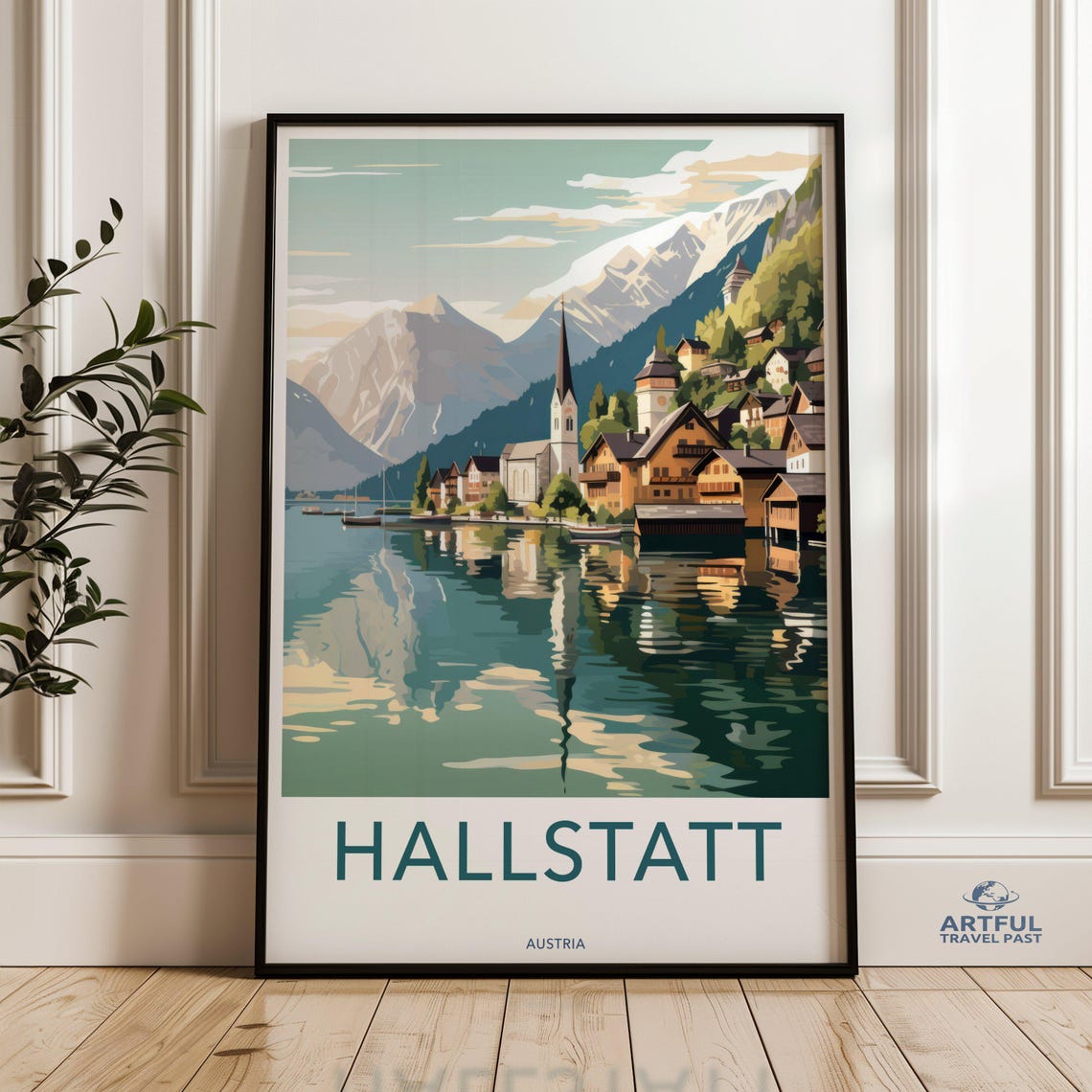 Hallstatt Austria Lakeside Village Poster Alpine Lake Mountain Art