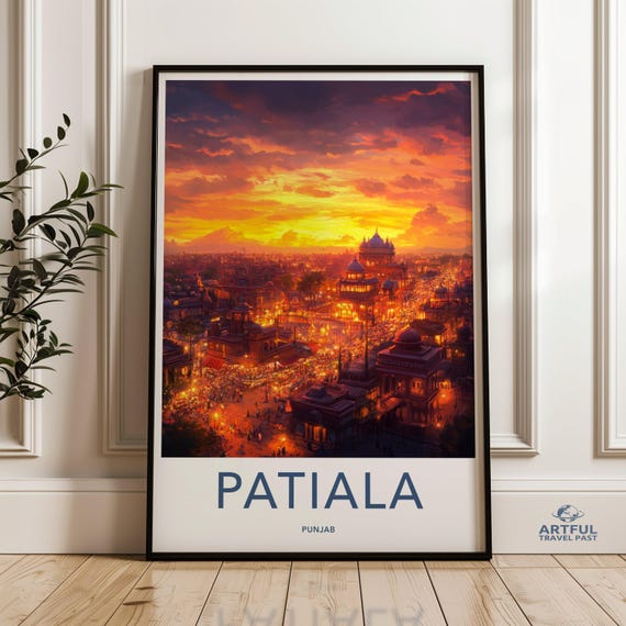 Patiala Punjab Wall Art Cityscape Print India Travel Poster Sunset Skyline Home Decor Urban Landscape Painting South Asian
