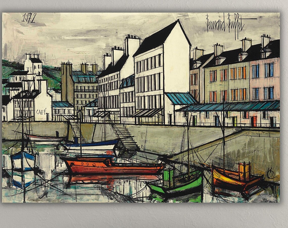 Bernard Buffet 1972 French Harbor Boats Cityscape Art Poster