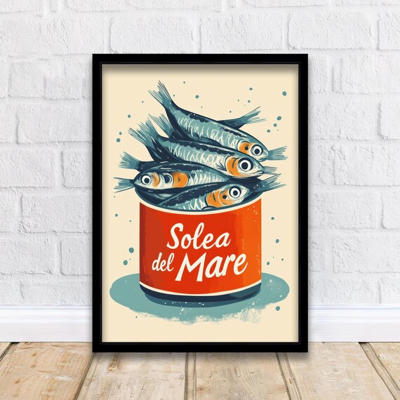 Sardines Travel Poster Vintage Coastal Wall Art Whimsical Fish Print For Kitchen Decor Nautical Homes And Mediterranean Inspired Spaces