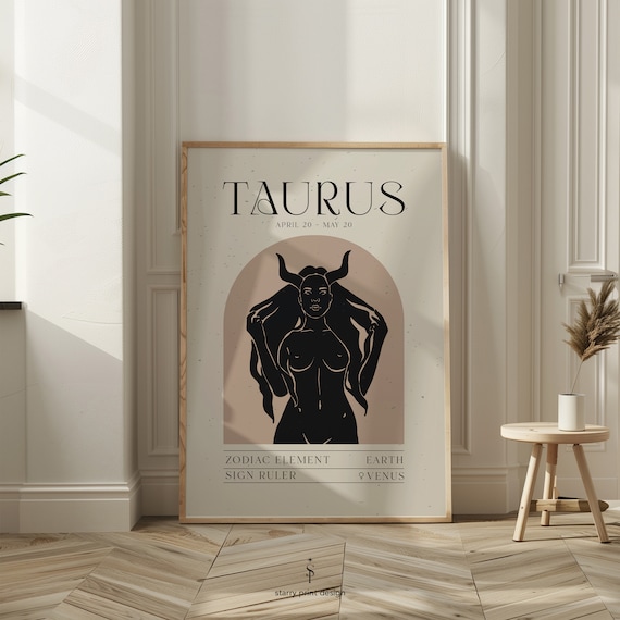 Taurus Wall Art Astrology Poster Zodiac Minimal Decor Boho Gift For Lover