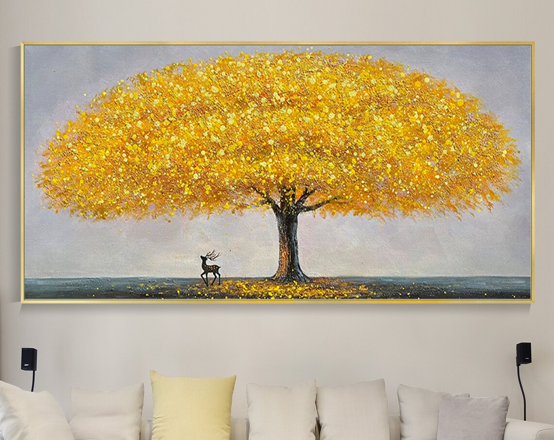 Blooming Tower Tree Oil Painting, Boho Tree Artwork
