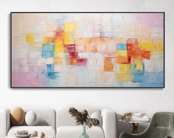 Oversized Abstract Geometric Oil Painting Contemporary Colorful Textured Wall Art Original Boho 3d Thick Paint Hand Knife Painting