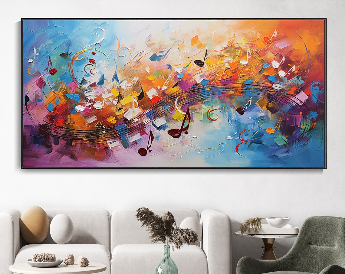 Colorful Musical Notes Abstract Staff Vibrant Oil Painting Poster