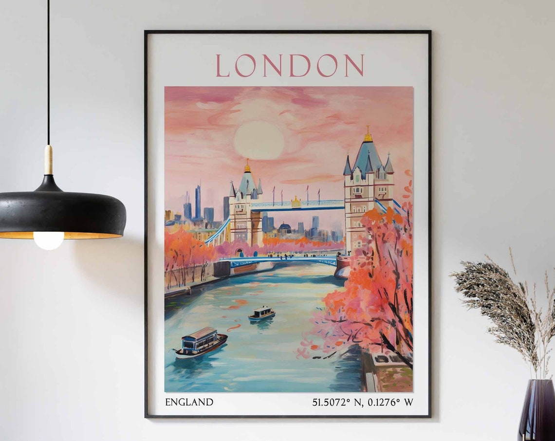 London Travel Print London Travel Poster United Kingdom Wall Art London Travel Gift Vintage Travel Decor British Wall Decor