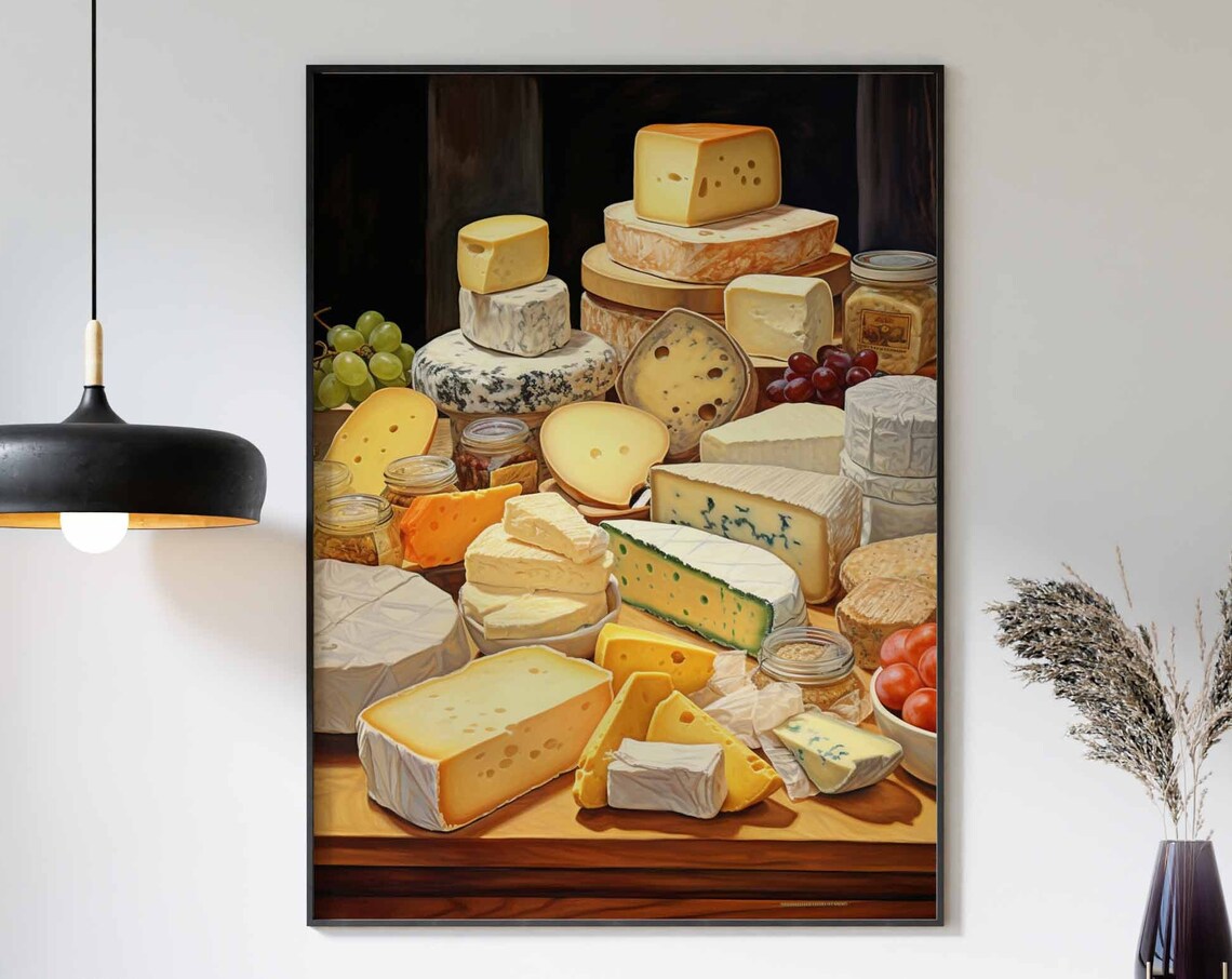 Abundant Cheese Board Still Life Brie Blue Cheese Grapes Poster