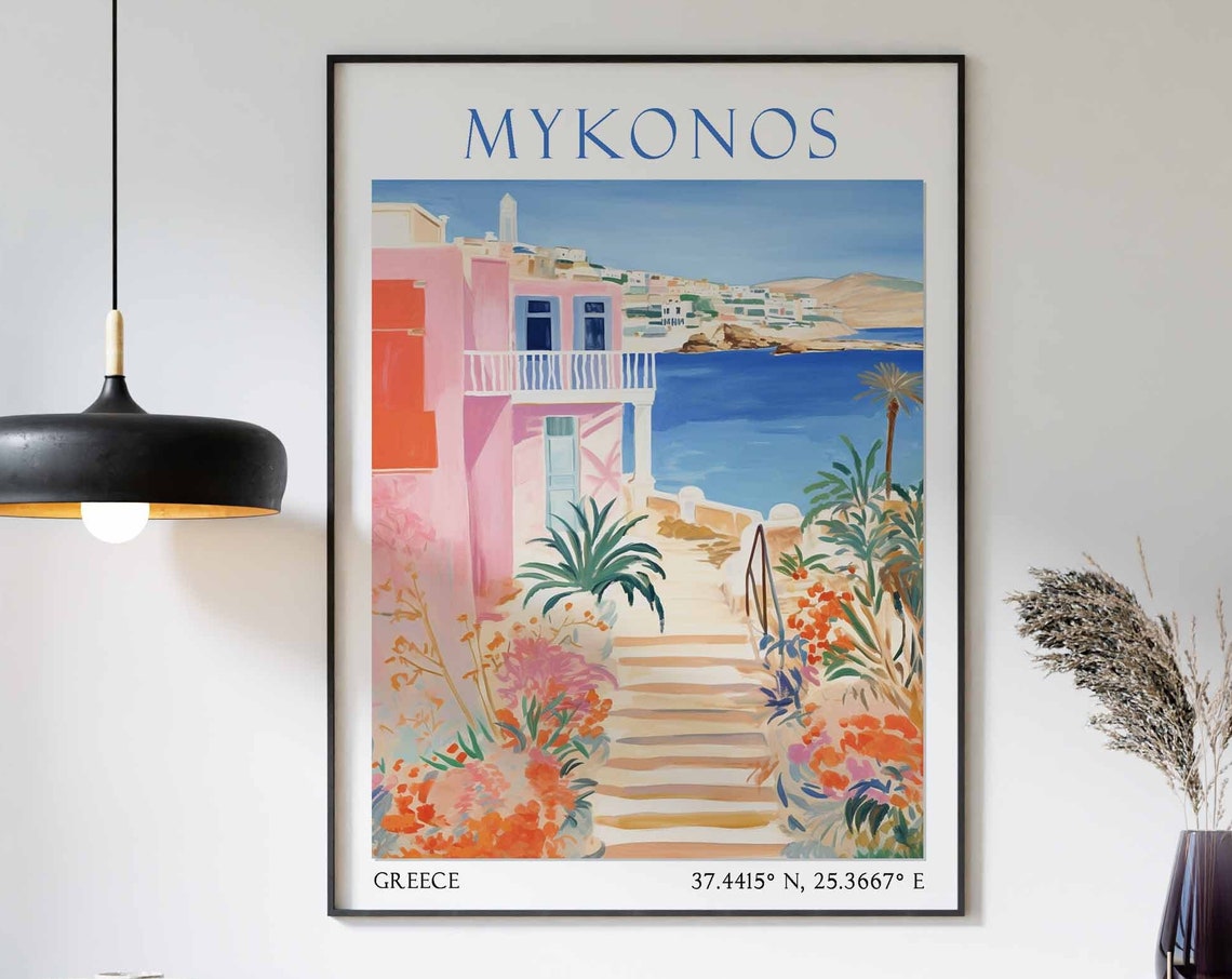 Mykonos Travel Print Mykonos Travel Poster Greece Wall Art Greek Travel Decor Mykonos Island Landscape Print Mykonos Travel Gift