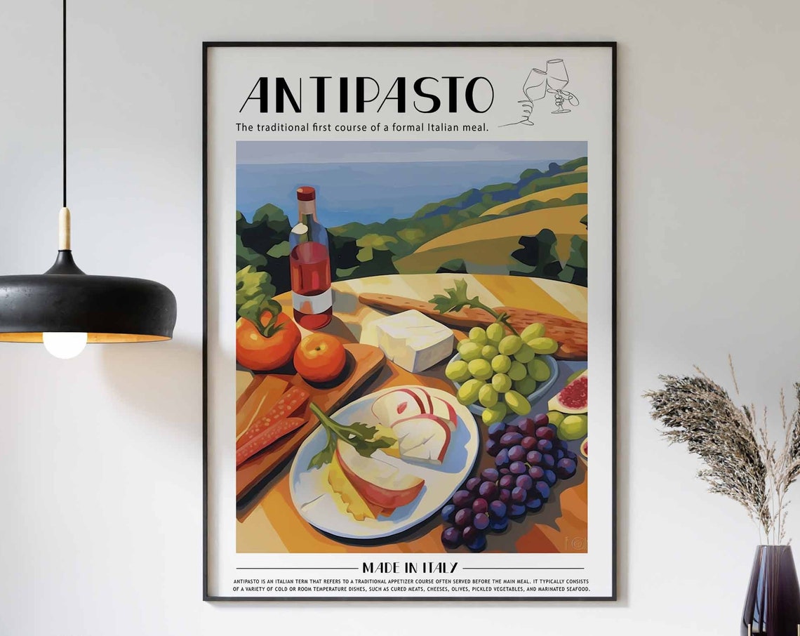 Italian Antipasto Rustic Countryside Table Spread Food Poster