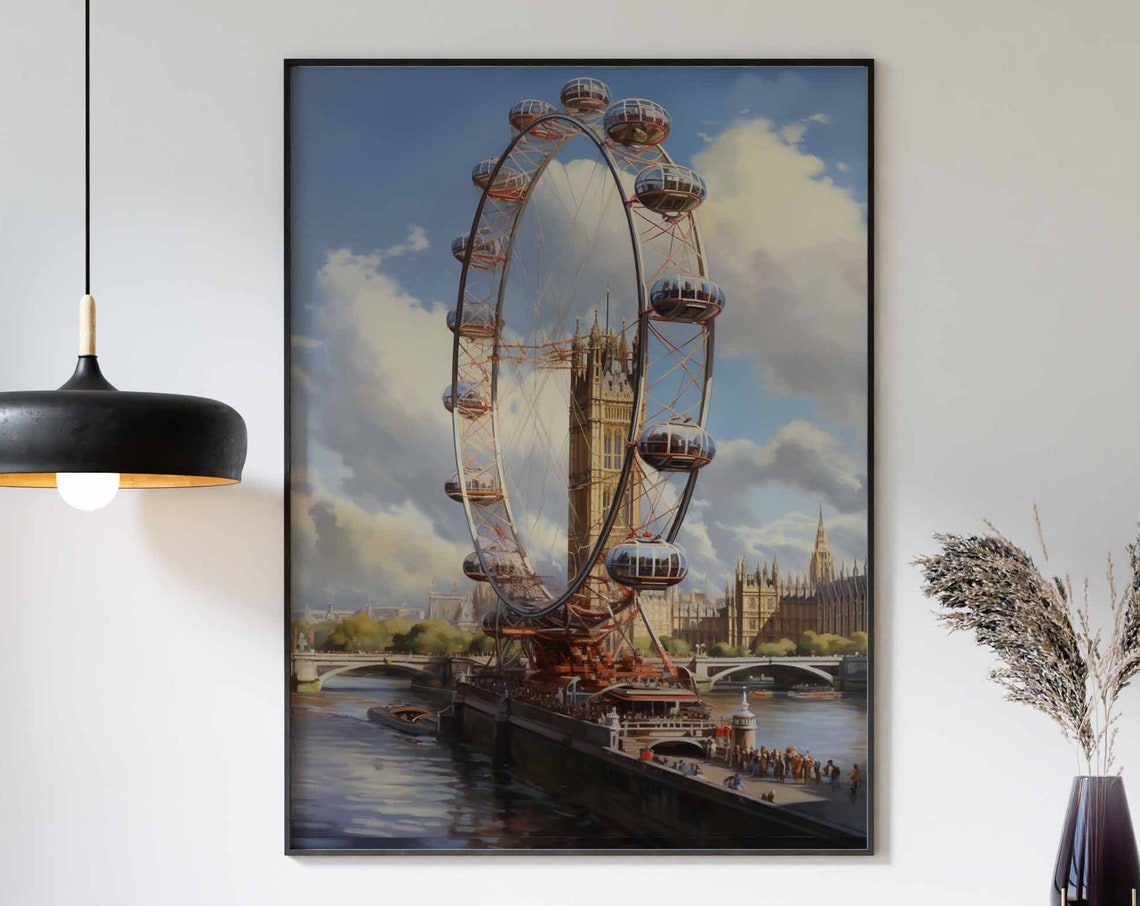 London Travel Poster Vintage Wall Art London Eye Print London Poster Vintage London Print England Art