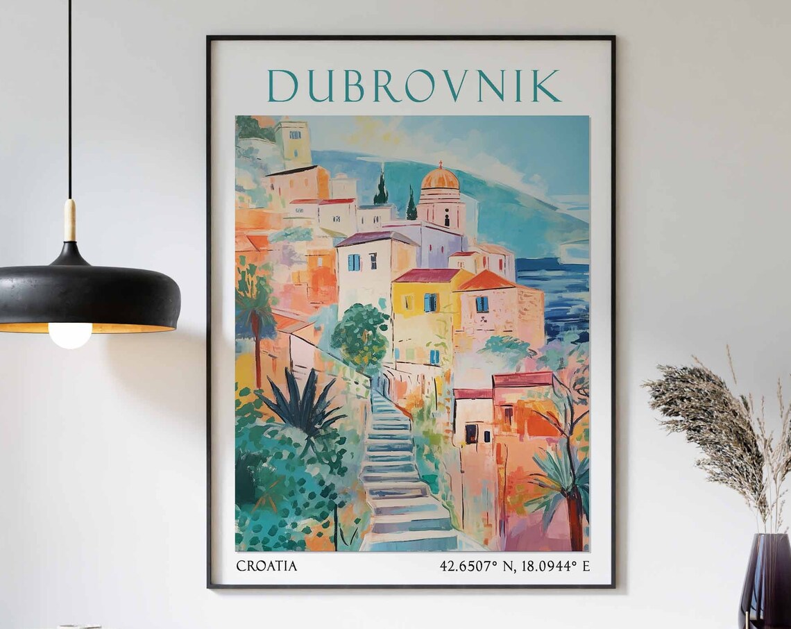 Dubrovnik Old Stone Steps to Domed Church Croatia Poster Art