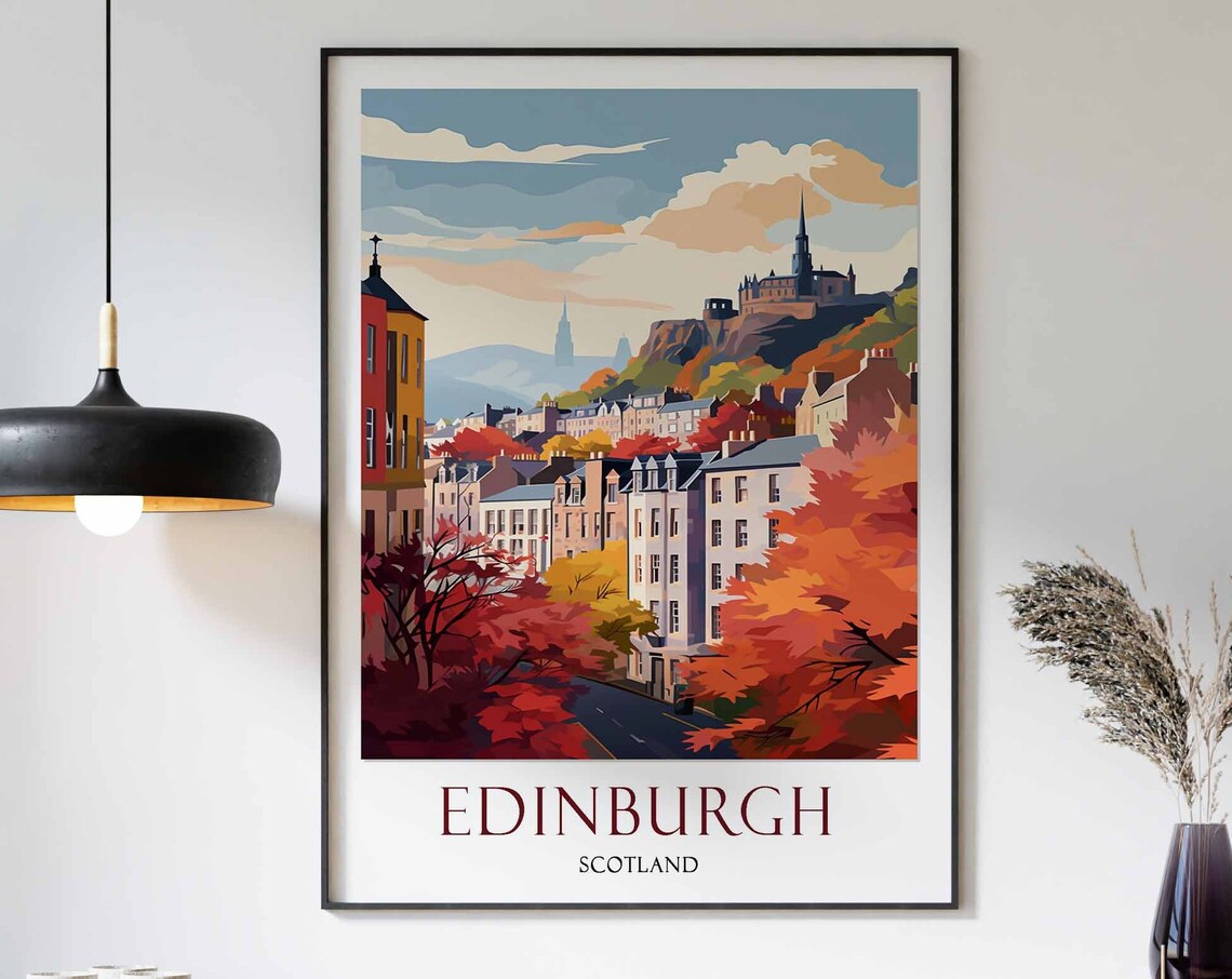 Edinburgh Scotland Castle Rock Autumn Foliage City Scene Poster