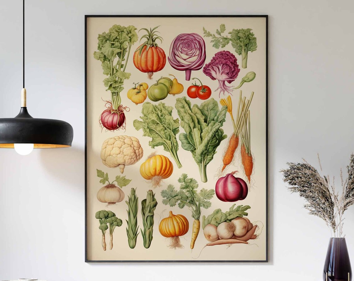 Heirloom Vegetable Botanical Illustration Cream Decor Poster