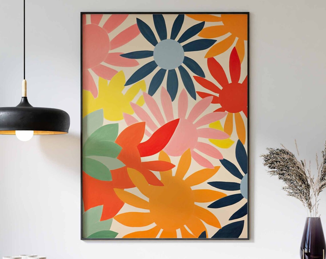 Bold Abstract Daisy Sunflower Retro Mid Century Colorful Print