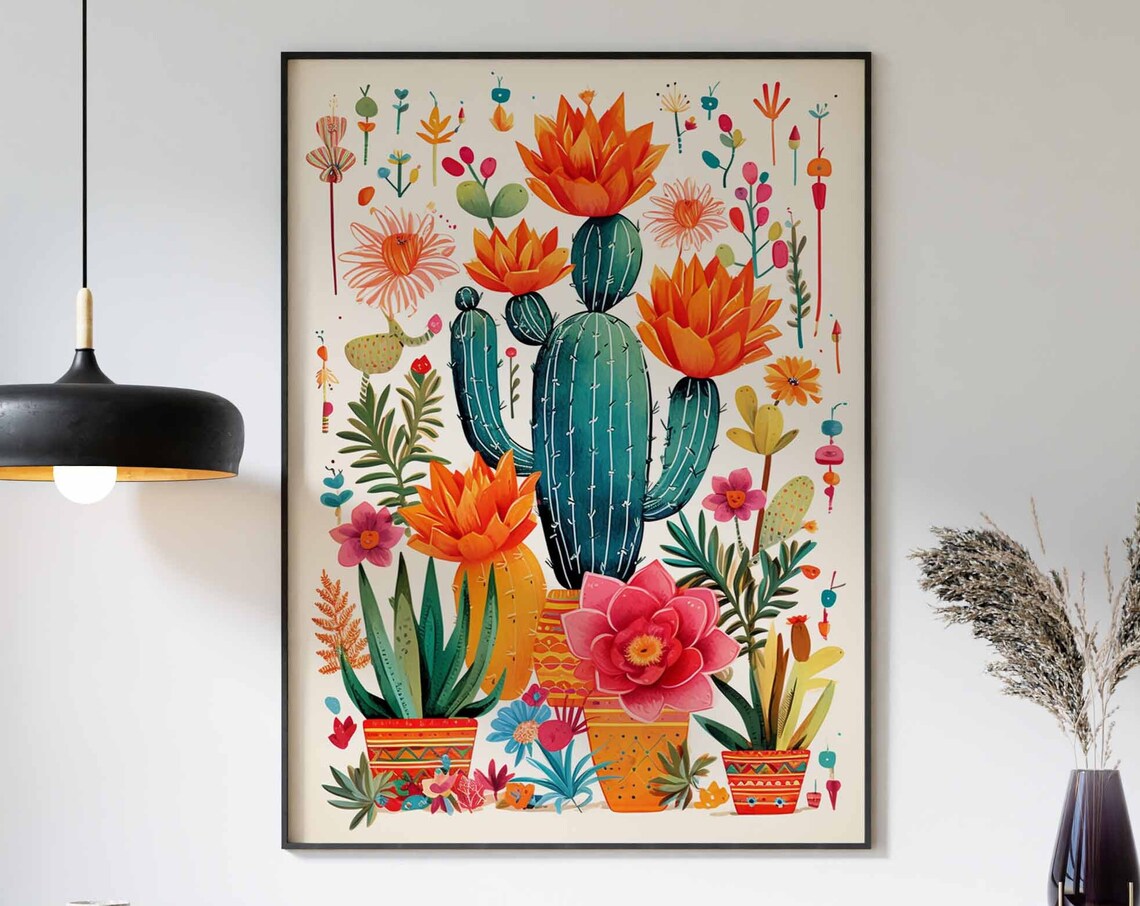 Mexican Floral Cactus Vintage Travel Poster Print