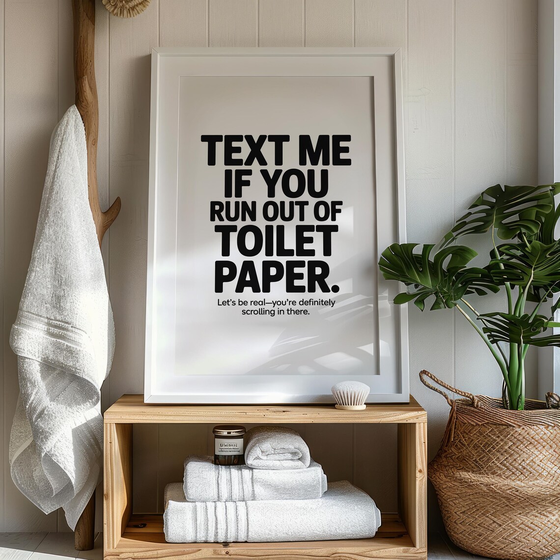 Text Me If You Run Out of Toilet Paper Funny Bathroom Sign Humor Poster