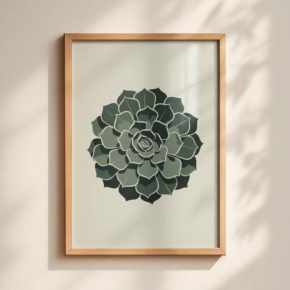 Minimalist Green Succulent Rosette Modern Botanical Art Poster