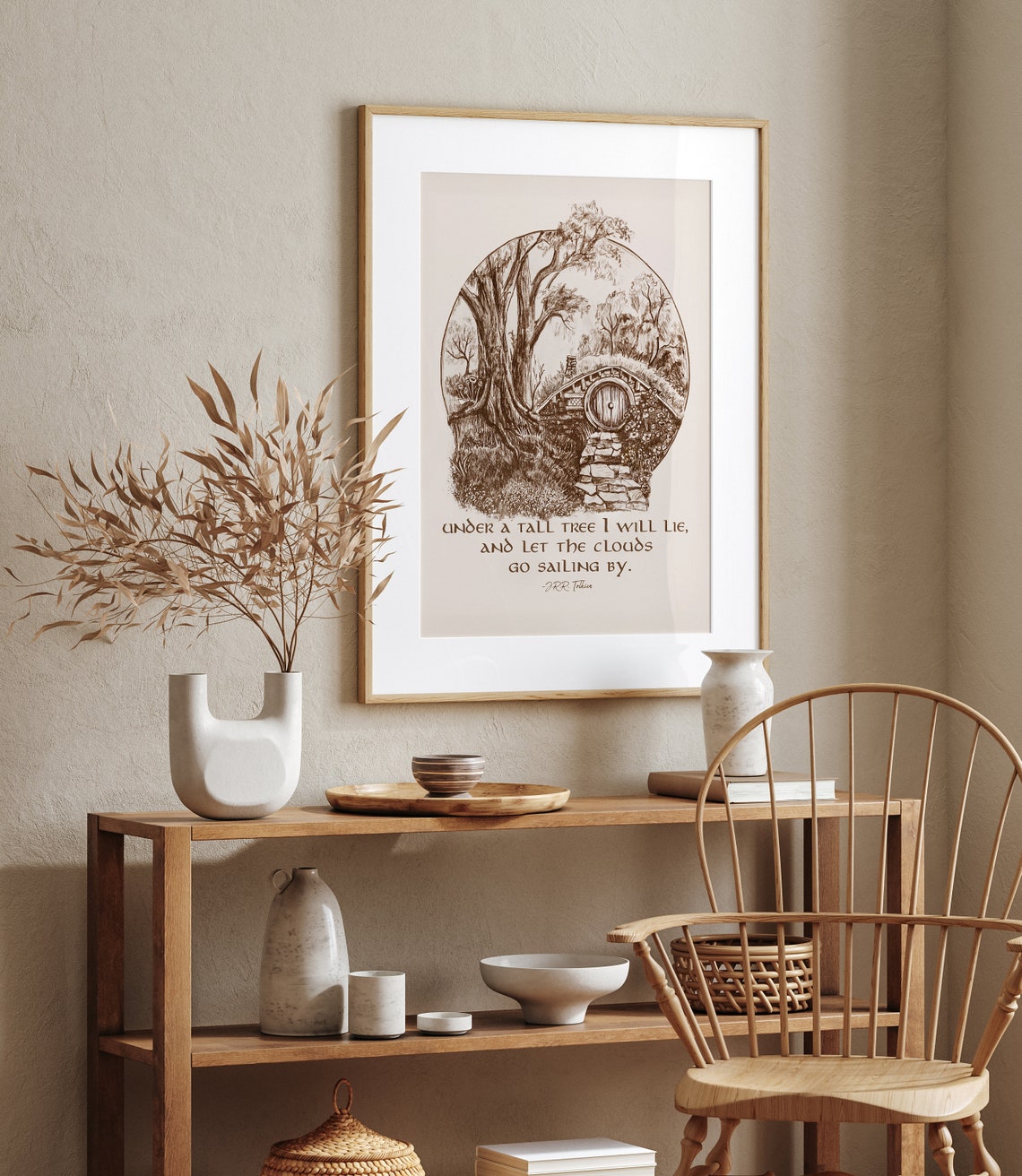 Tolkien Under A Tall Tree Clouds Hobbit Hole Ink Sketch Quote Wall Art - Image 2