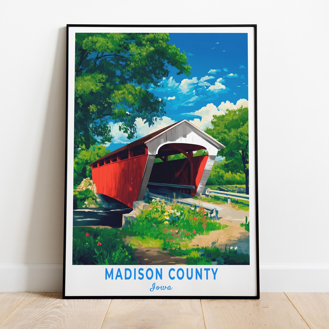 Madison County Travel Poster, Rustic Rural Landscape