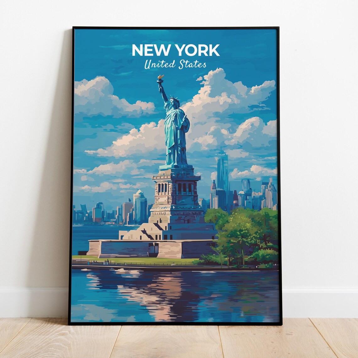 New York United States Statue of Liberty Skyline Vintage Travel Poster