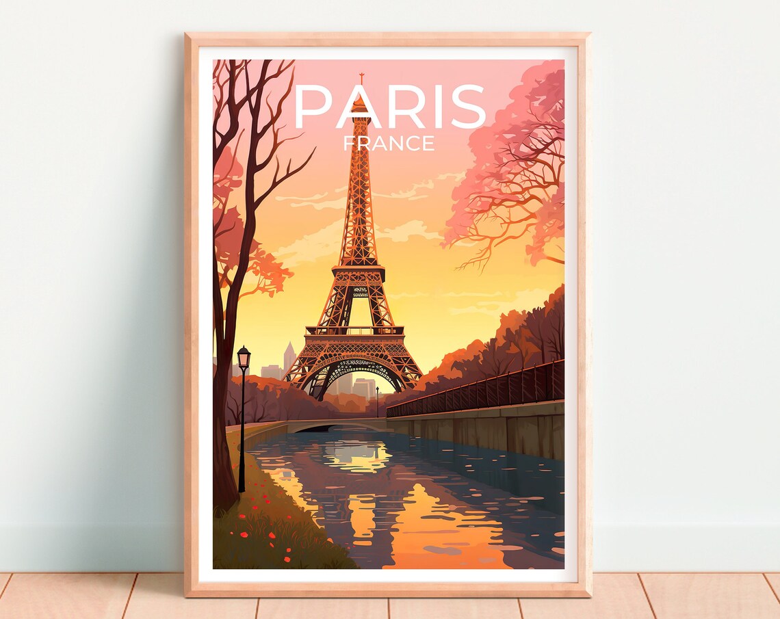 Paris France Eiffel Tower Seine Golden Hour River View Travel Poster - Image 4