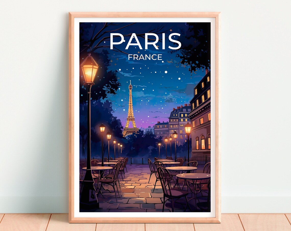 Paris at Night Eiffel Tower Travel Poster, Europe - Image 4