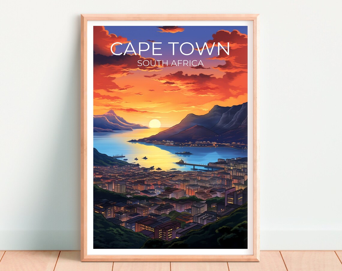 Cape Town South Africa Bay Sunset Table Mountain Harbor Lights Poster - Image 4