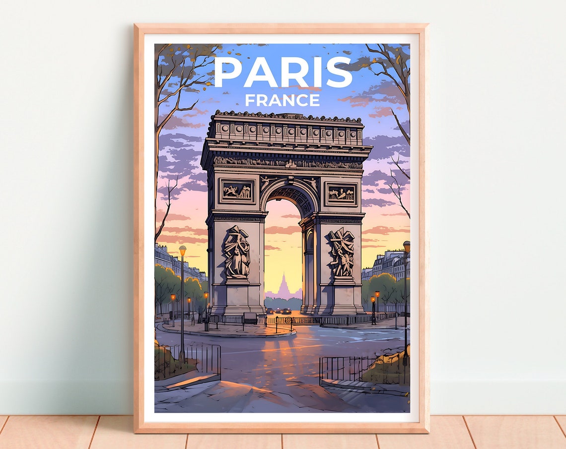Paris France Arc De Triomphe Sunset Avenue Landmark View Poster - Image 4