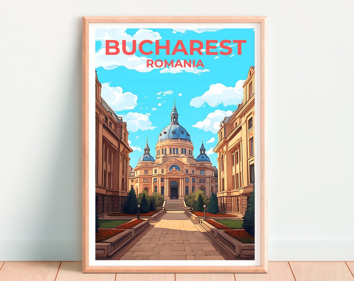 Bucharest Romania Grand Domed Palace Boulevard Travel Poster - Image 4