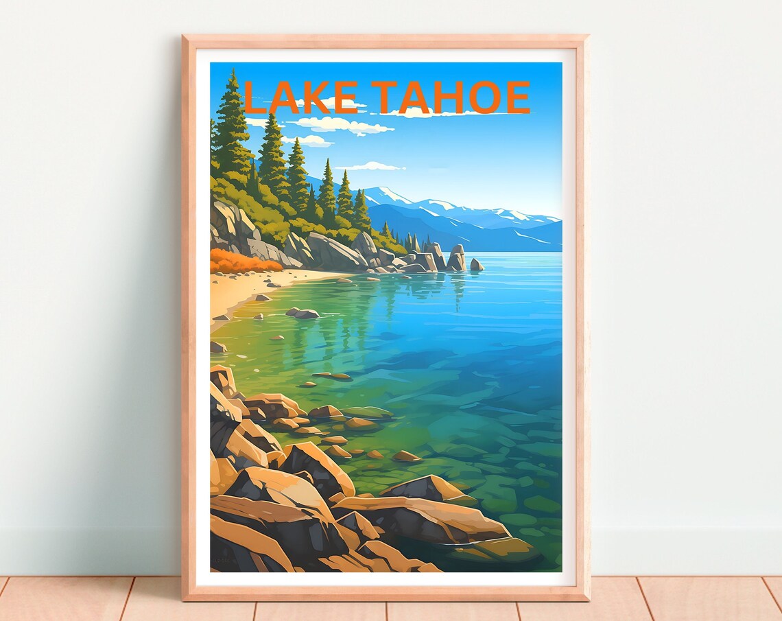 Lake Tahoe Crystal Clear Turquoise Cove Beach Boulder View Poster - Image 4
