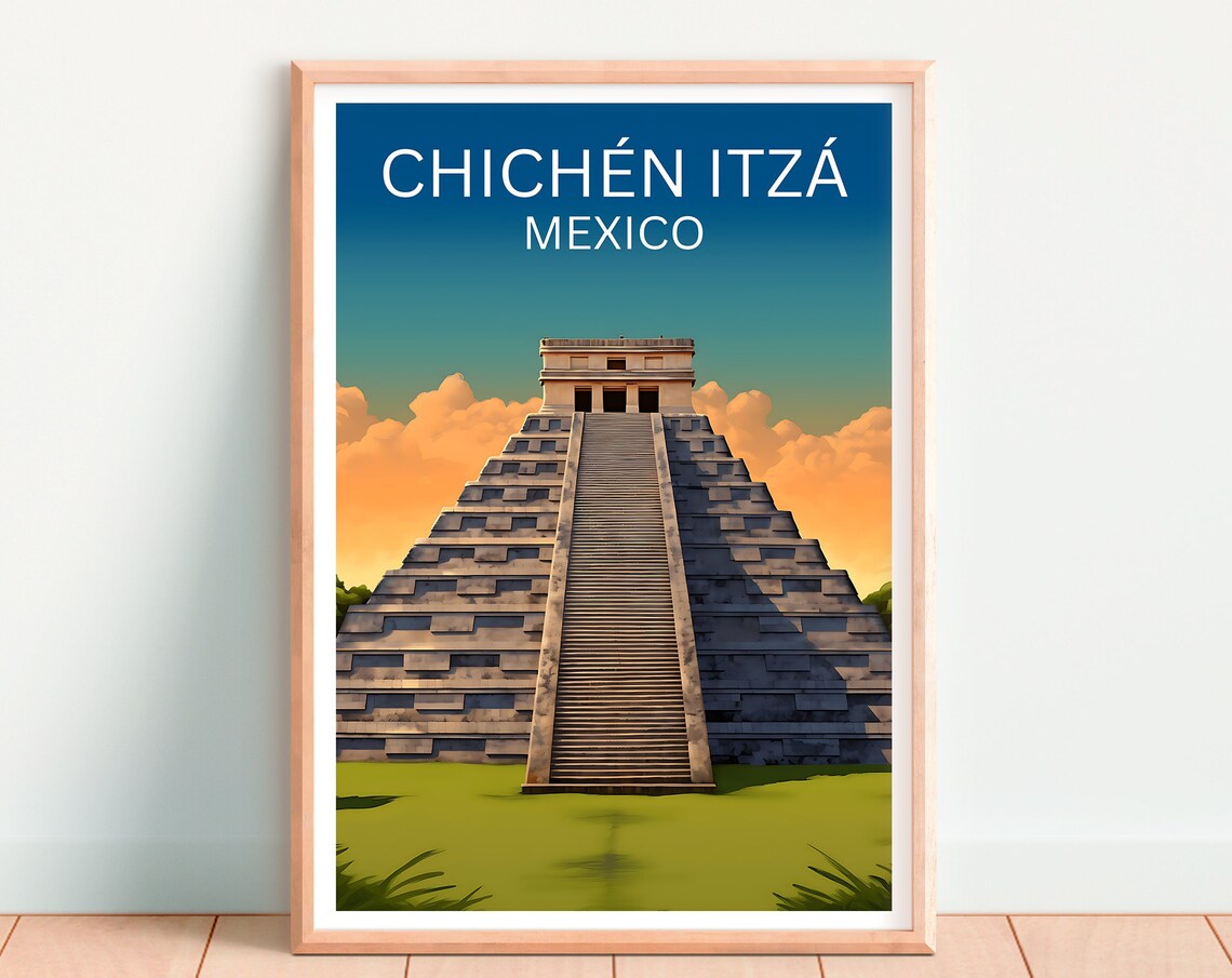 Chichen Itza Mexico Mayan Pyramid El Castillo Sunset Travel Poster - Image 4