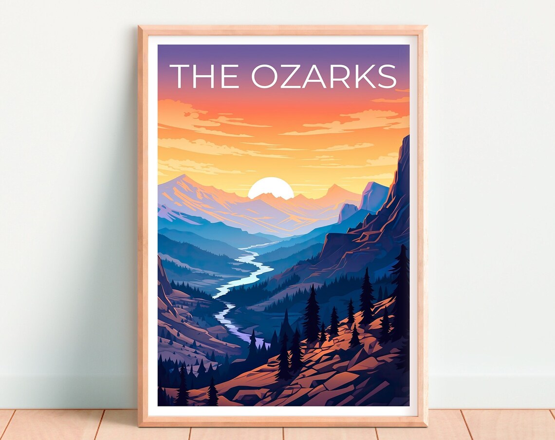 The Ozarks Mountains Sunset River Valley Scenic Travel Poster - Image 4
