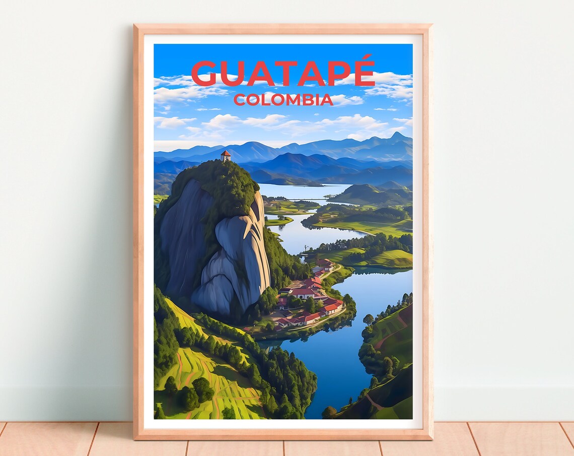 Guatapé Colombia El Peñón Rock Lake Vista Aerial View Poster - Image 4