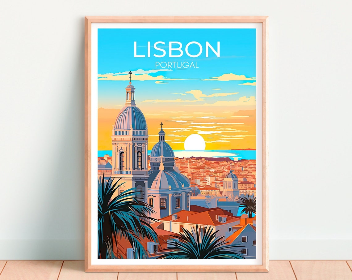 Lisbon Portugal Sunset Domed Churches Rooftops Ocean View City Poster - Image 4