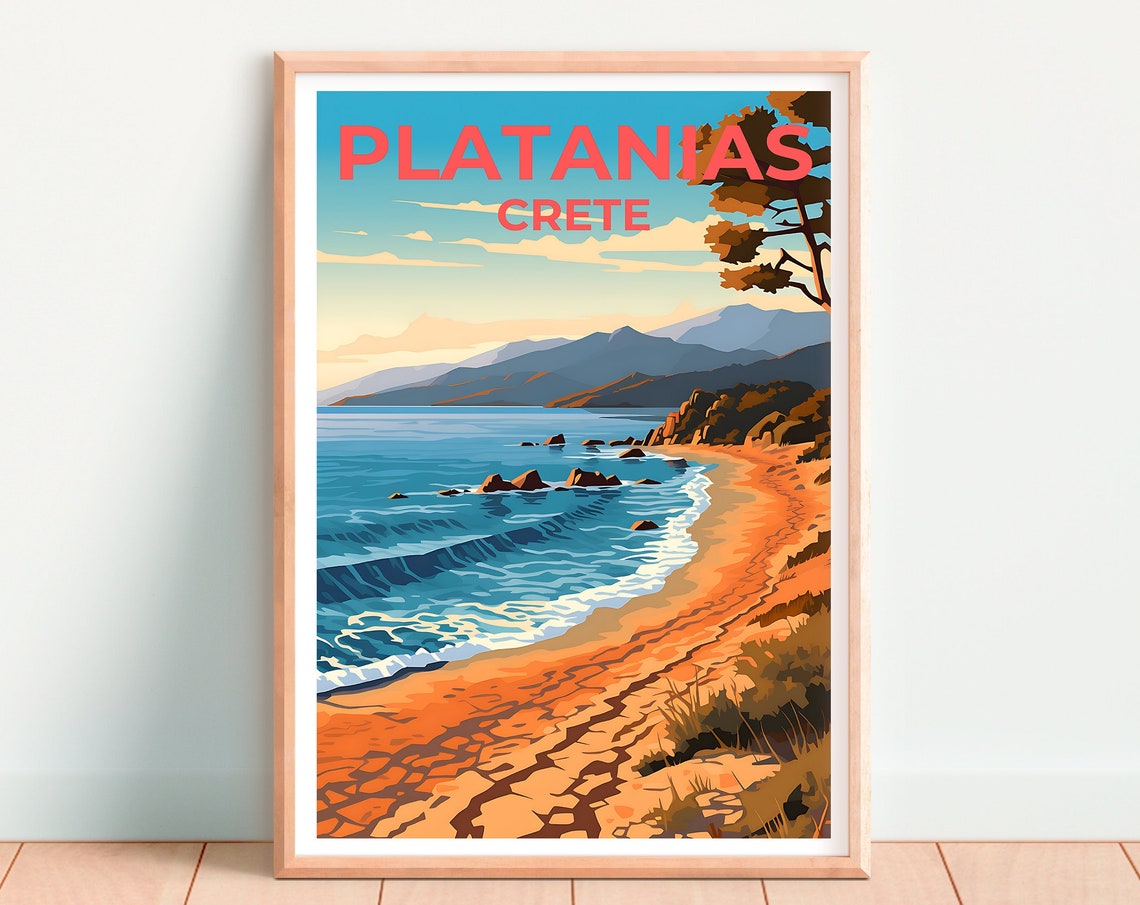 Platanias Crete Greece Sandy Beach Turquoise Bay Travel Poster - Image 4