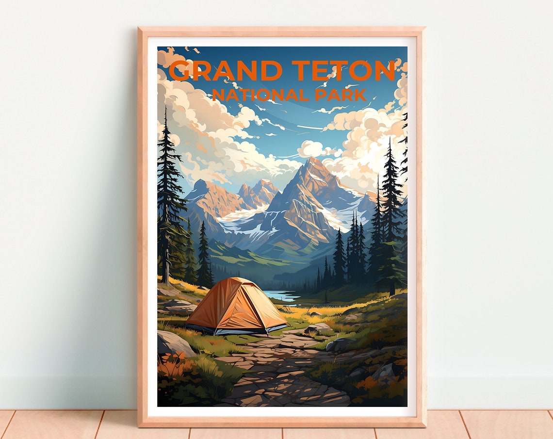 Grand Teton National Park Camp Tent Peaks Lake Sunrise Mountain Poster - Image 4