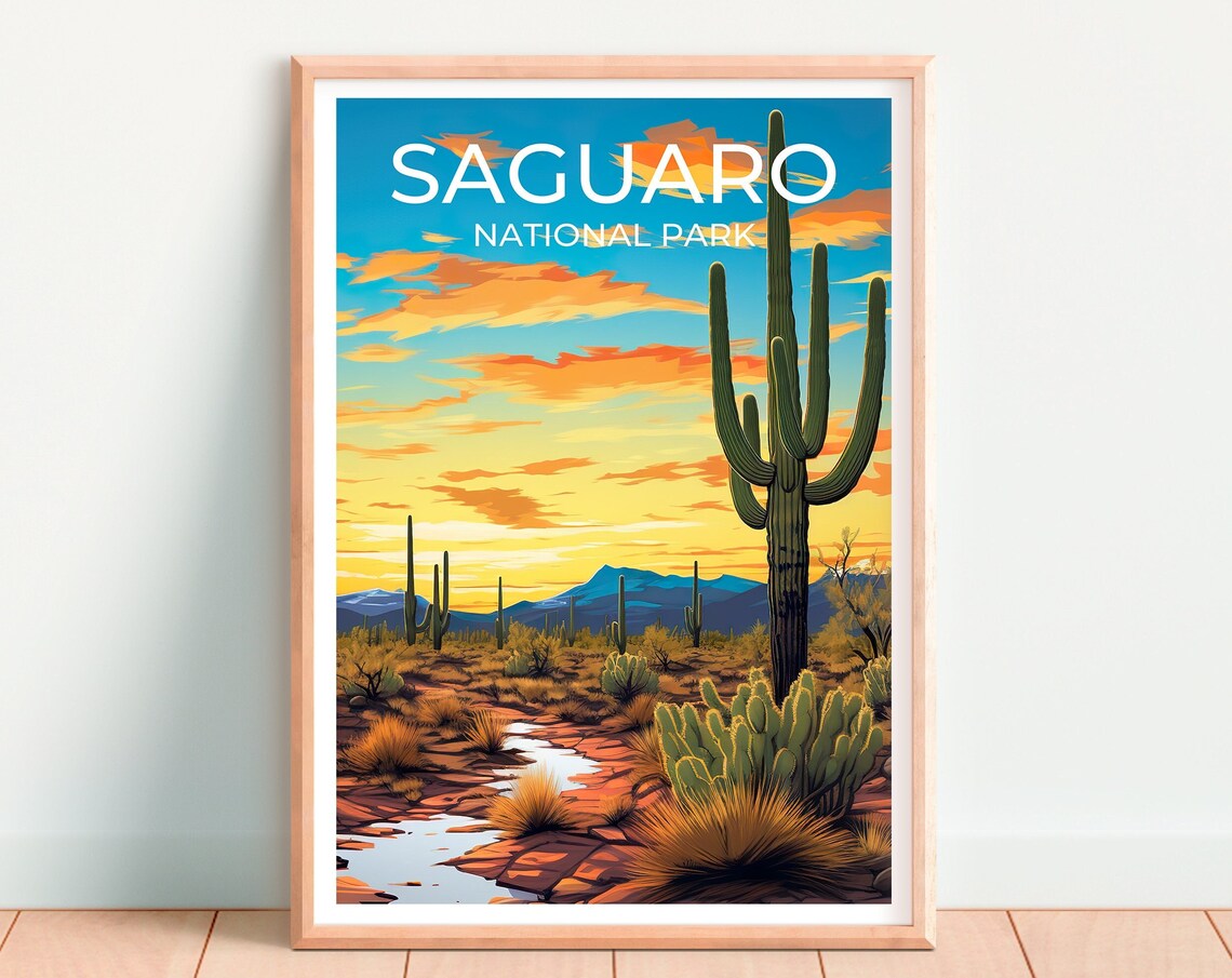 Saguaro Arizona Travel Poster, Desert Wall Art - Image 4