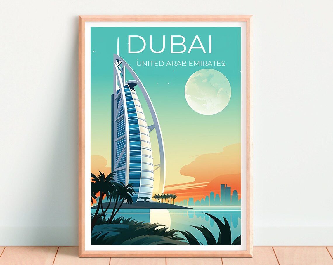 Dubai UAE Burj Al Arab Sail Hotel Moonlit Skyline Palm Island Poster - Image 4