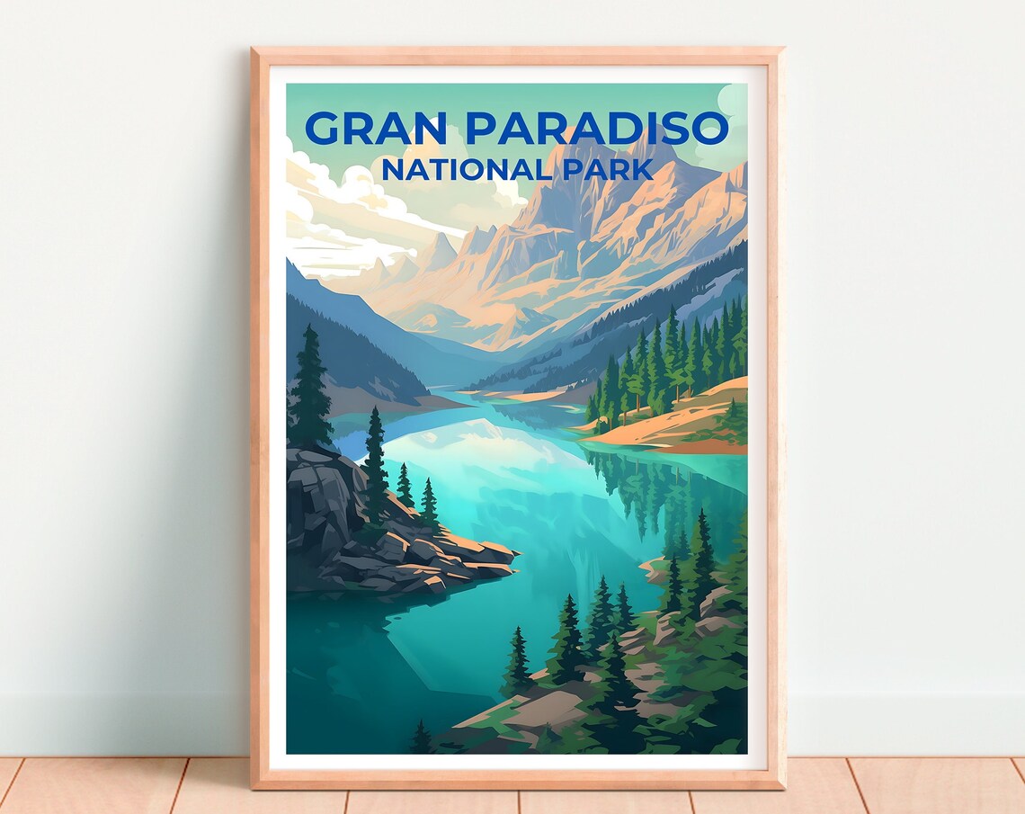 Gran Paradiso Italy National Park Alpine Lake Mountains Travel Poster - Image 4