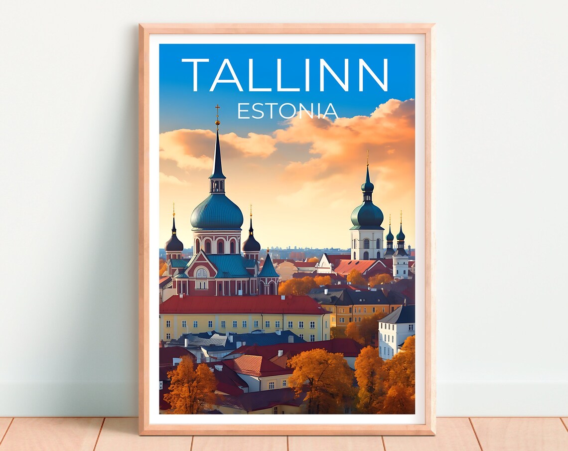 Tallinn Estonia Old Town Church Domes Autumn Sunset Travel Poster - Image 4