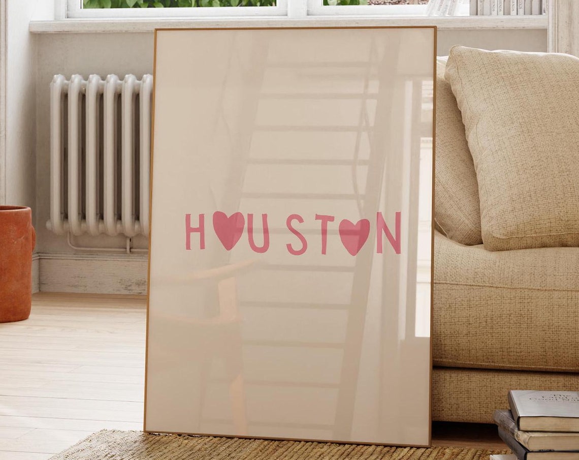 Cute Houston Texas Pink Heart Typography City Love Home Poster - Image 4
