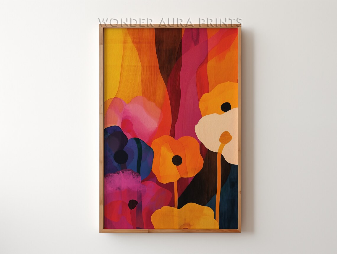 Abstract Poppy Flowers Fiery Sunset Colors Bold Modern Art Poster