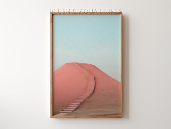 Minimalist Landscape Wall Art Print Pink Pyramid Blue Sky Prints Trendy Room Decor Boho Bedroom Over The Bed