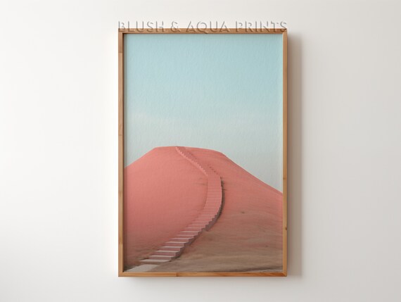 Pink Pyramid with Winding Stairs Minimalist Desert Art Print