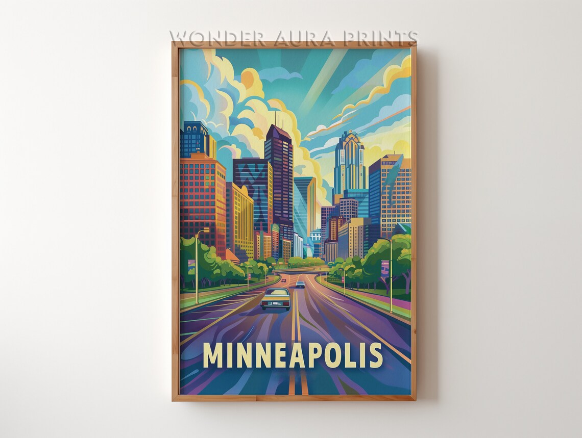 Minneapolis Minnesota Downtown Skyline Vintage Travel Poster