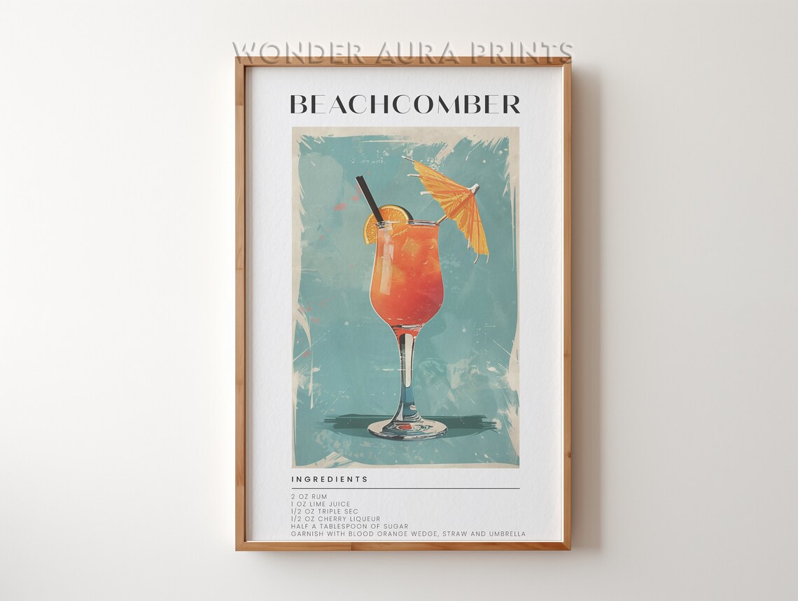 Beachcomber Tiki Cocktail Recipe With Umbrella Garnish Poster