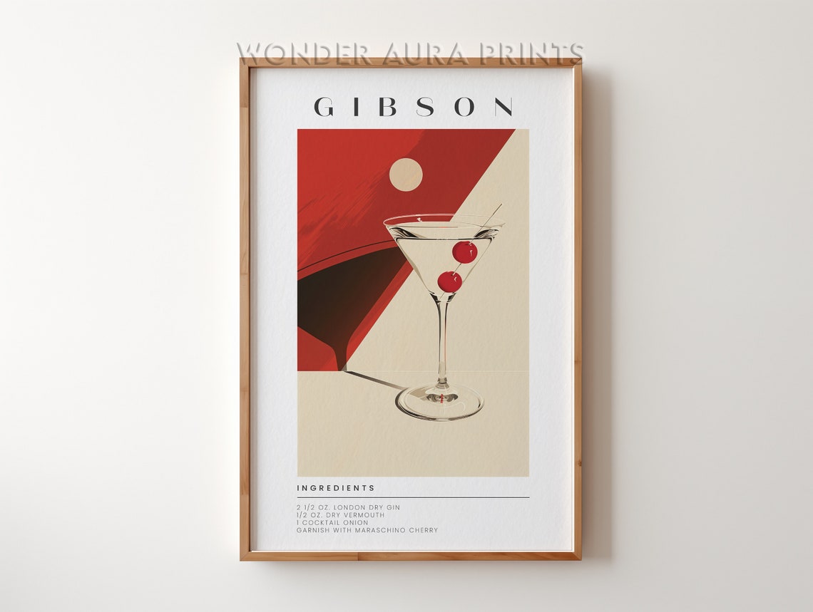 Gibson Cocktail Martini Recipe Vintage Bar Drink Poster Home Decor