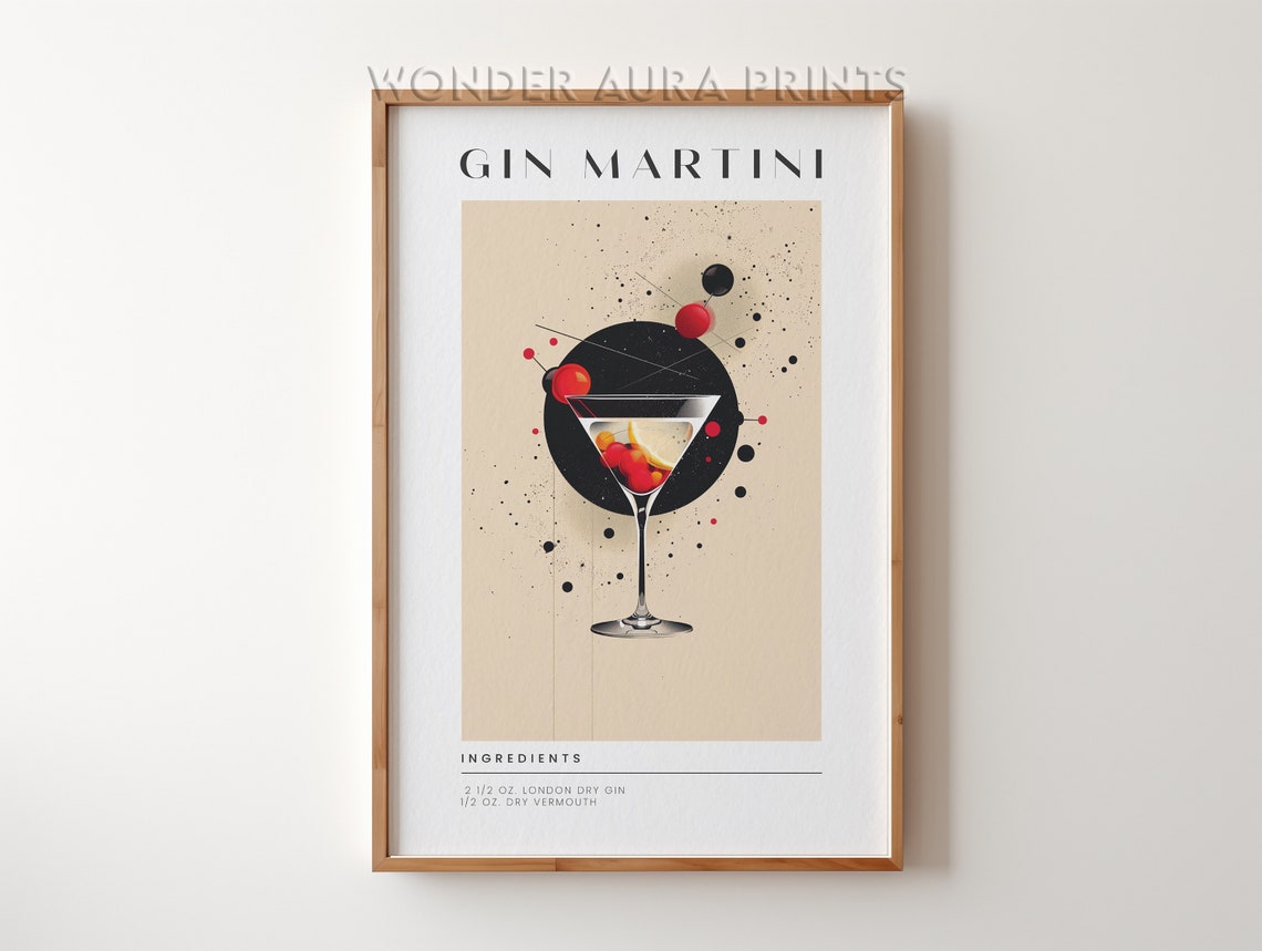 Gin Martini Cocktail Recipe Abstract Modern Bar Cart Art Poster